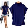 YYFS Women's Fashion Casual Summer Spring Solid Color Print Short Sleeve Half Turtleneck Blouses & Shirts