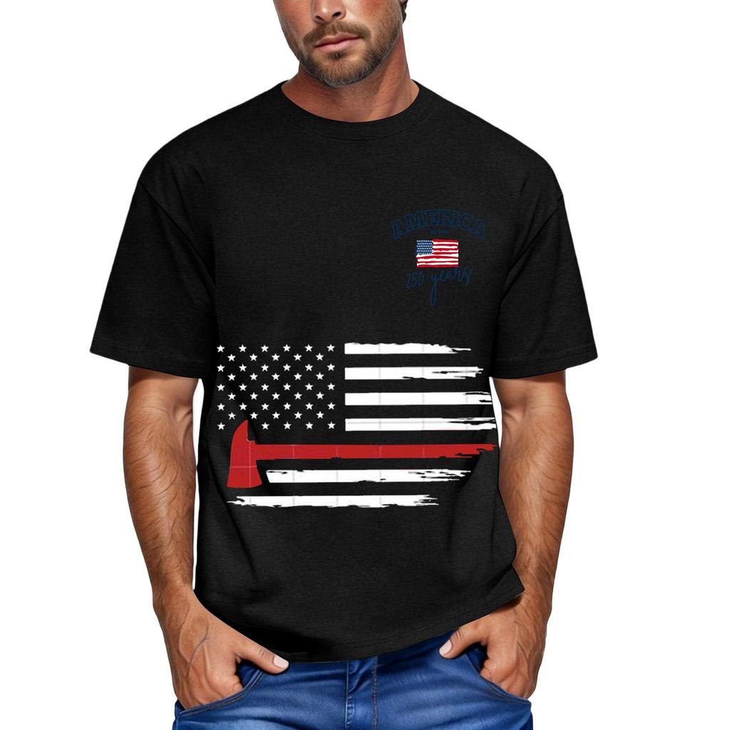 Men's loose and casual flag letter print T-shirt short-sleeved top