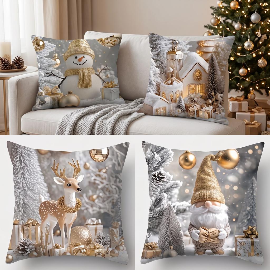 4 Pack Christmas Throw Covers, Decorative Cushion Cases for Home and Sofa Decoration