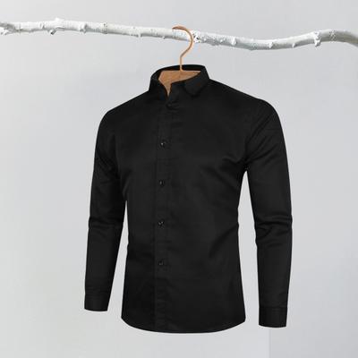 Camisa Masculina Outono Primavera Lapela Manga Longa Cor Sólida Botões Trespassados ​​Cardigan Slim Fit Macio Respirável Formal Estilo de Negócios Masculino Top de Escritório