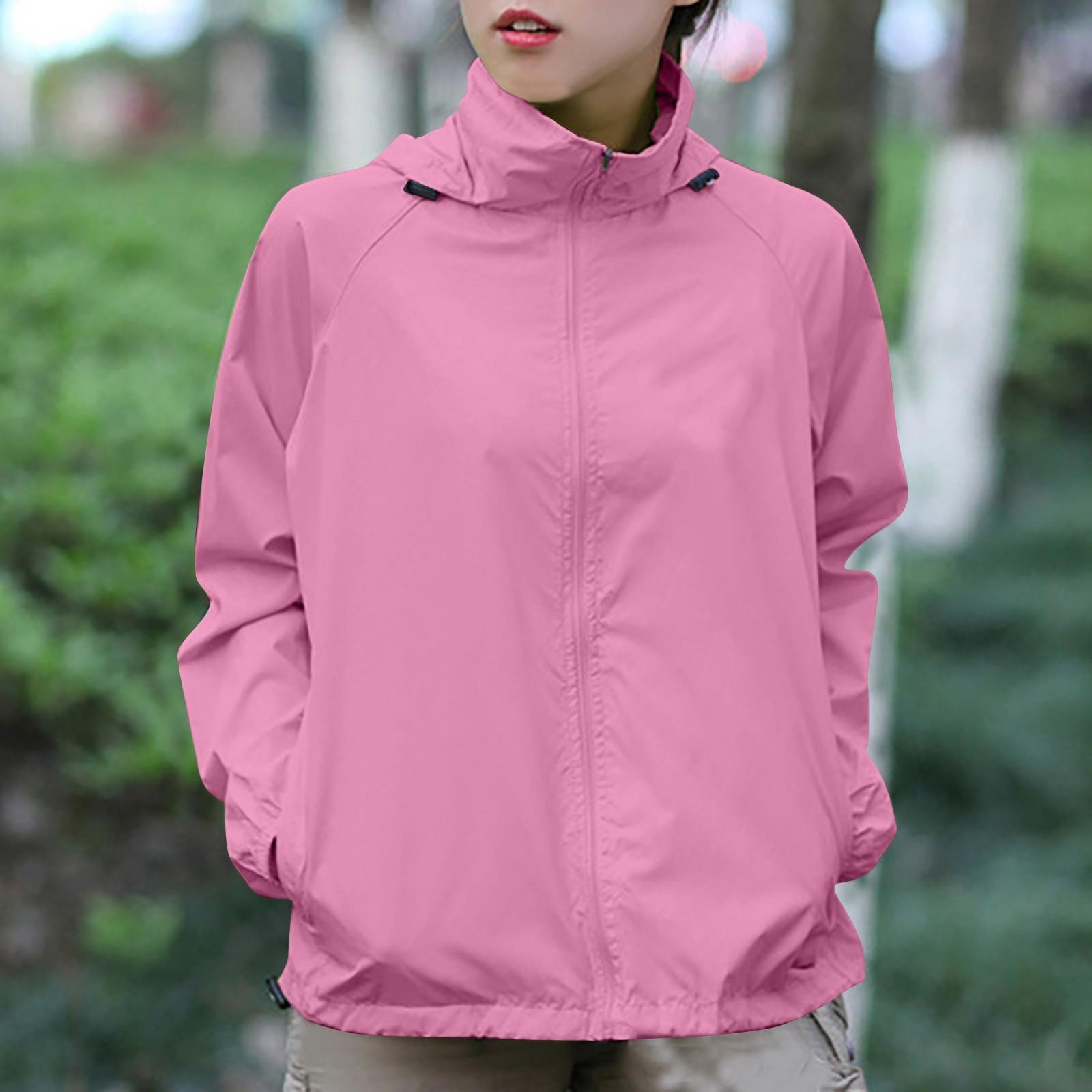 

Жіноча однотонна куртка з капюшоном і довгими рукавами, вітровка, сонцезахисна куртка, спортивна куртка для активного відпочинку M рожевий