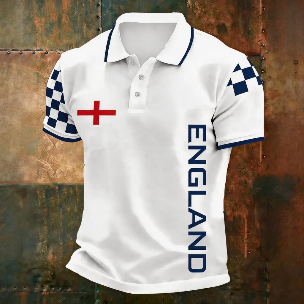 Men's Support Polo Shirt with National Flag Print Button Collar Short Sleeve Casual Fit Breathable Fabric for Outdoor Activities