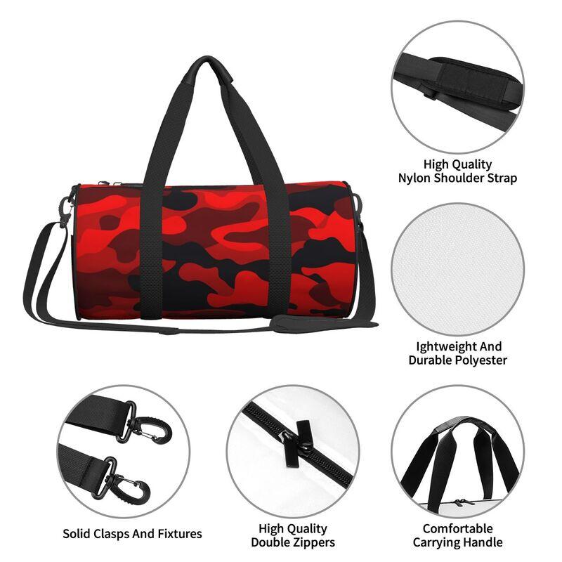 Wojskowa Kamuflażowa Czerwono-Czarna Camo Torba Podróżna Duffel Unisex Lekka Torba na Jogi Siłownię Sportową Przenośna Wodoodporna Bagażowa Torba Ręczna