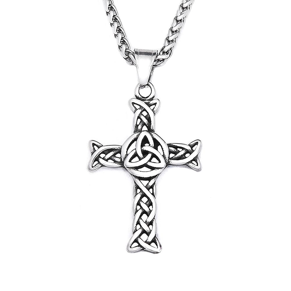 Vintage Fashion Cross Pendant Necklaces For Men Women 316L Stainless Steel Nordic Viking Celtic Knots Necklace Amulet Jewelry