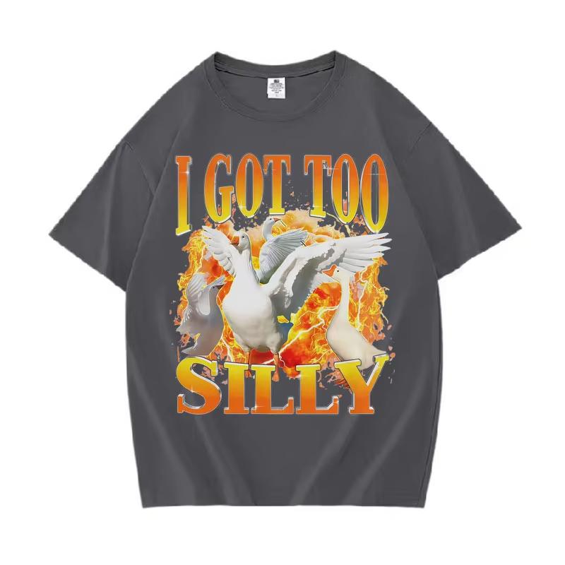 I Go Too Silly Funny Goose Emoji Hip Hop TShirt Graphic Harajuku Cozy Short Sleeve Casual Tee Shirt Comfort Clothing