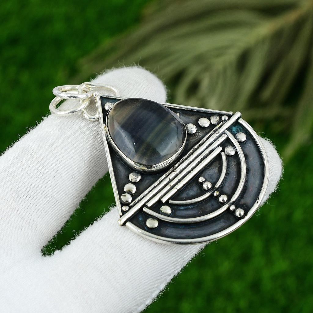 Natural Multi Fluorite 925 Sterling Silver Bezel Sister Wedding Pendant Jewelry