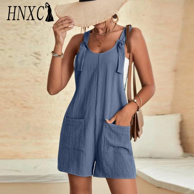 HNXC Women's Fashion Casual Solid Color Print Summer Spring Sleeveless Suspenders Trousers Jumpsuits & Rompers