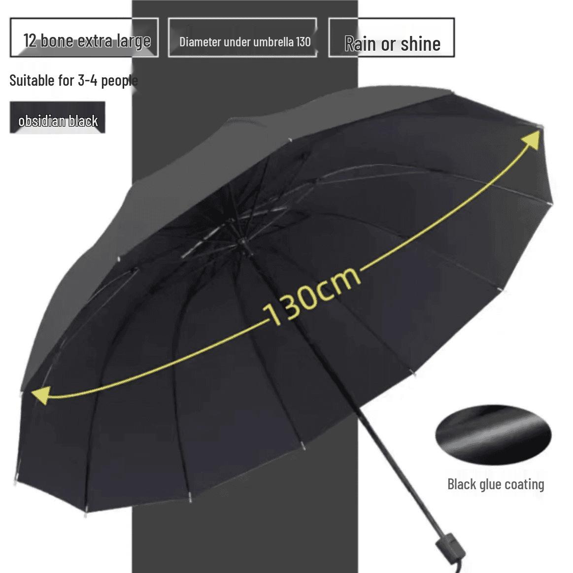 

12-спицевой 1,3-метровый зонт двойного назначения от солнца/дождя с усиленной складной конструкцией Three-Fold, Twelve Ribs