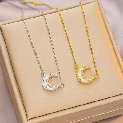 Titanium Steel Shell Moon Pendant Necklace Niche Micro-inlaid Zircon Gentle and Versatile Super Fairy Temperament Clavicle Chain