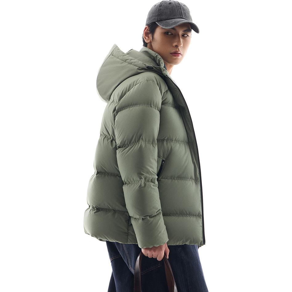 Anta Comfortable Casual Hooded Simple Zipper Down Jacket Men Outerwear Jinglin-Green 952447905-2