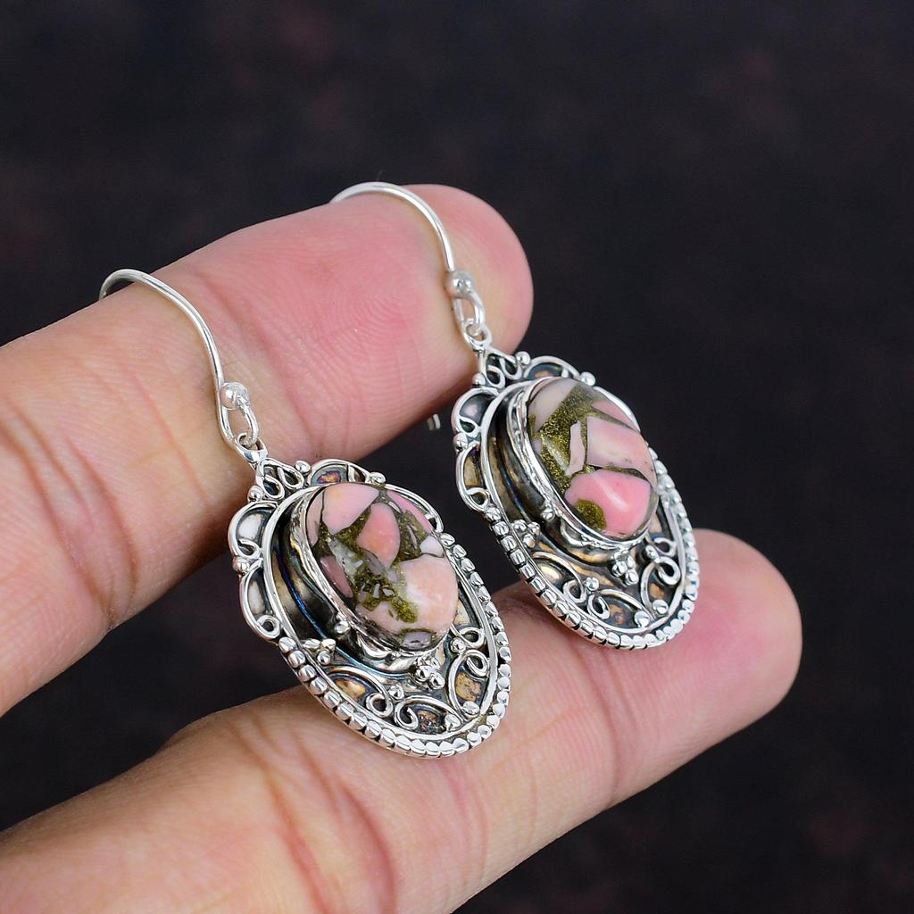 Copper Pink Opal Earring Vintage Gemstone Earrings Unique Jewelry 925 Sterling Silver Earring Dainty Earrings Handmade Jewelry Gifts For Her