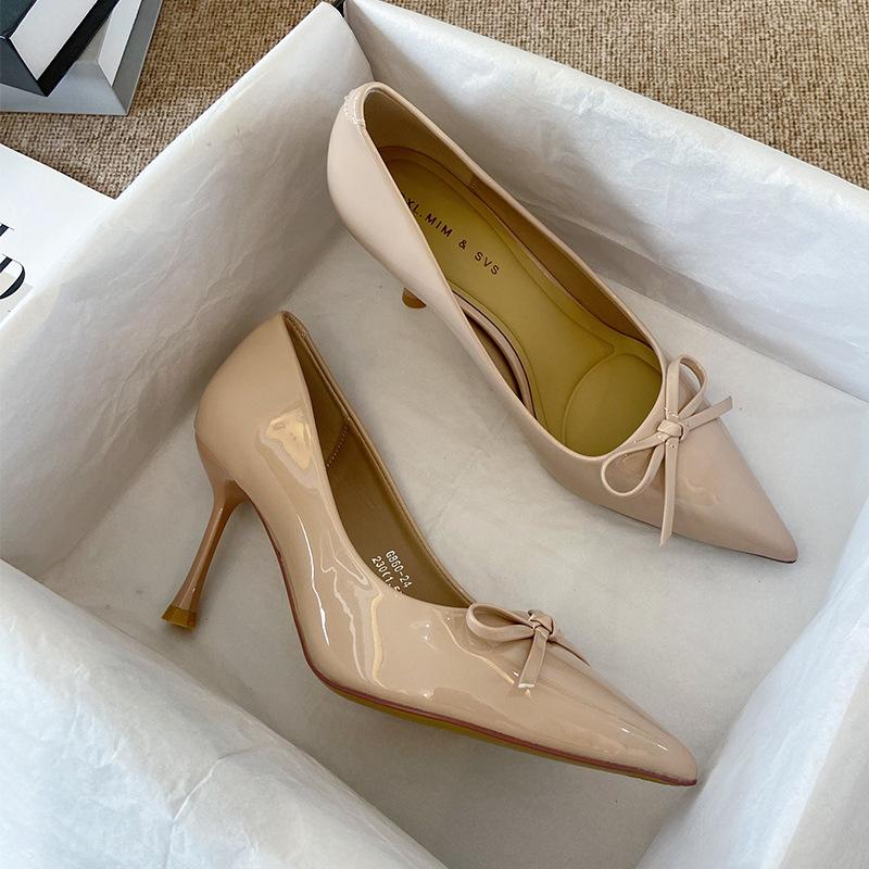 

G860-24 Французские туфли-лодочки на высоком каблуке женские 2025 новый летний острый носок бант ночной бриз нежные высокие каблуки 39 розовый