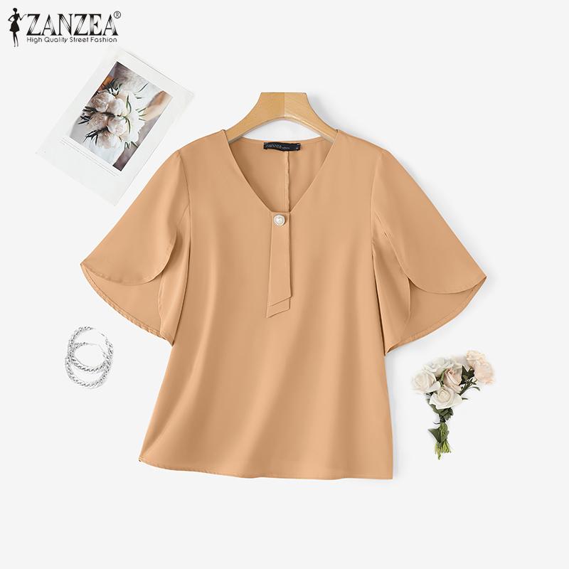 

ZANZEA Летняя женская блузка с V-образным вырезом, рукавами с разрезами и оборками, в повседневном стиле 3XL
