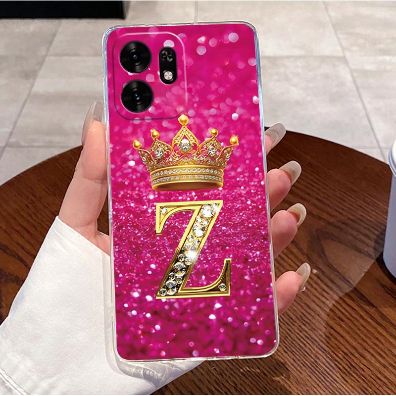 Fashion Initial Letter Crown Couple Case For Honor Play 60A 5G / Honor X6d 5G Transparent TPU Silicone Shockproof Soft Casing