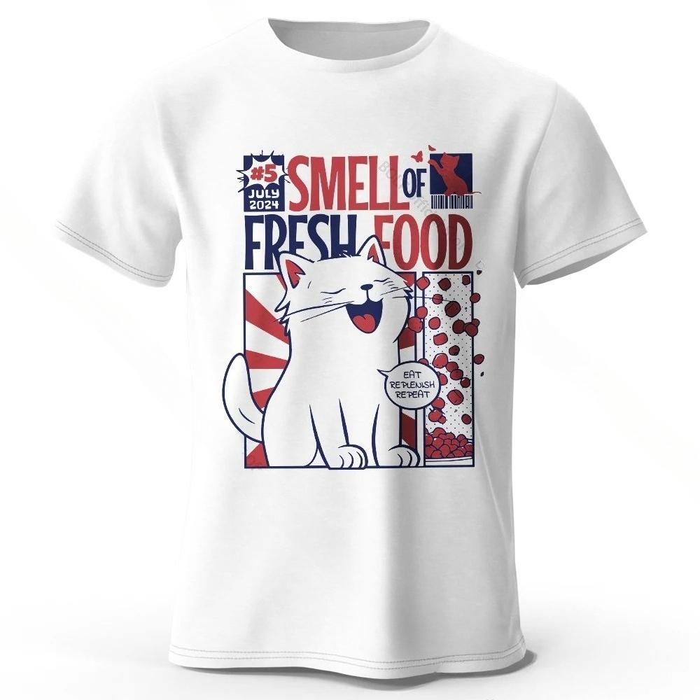 Mens Cat Printed TShirt 100 Organic Cotton Relaxed Fit Hand Painted Design Lightweight and breathable Tee Quirky Fashion M