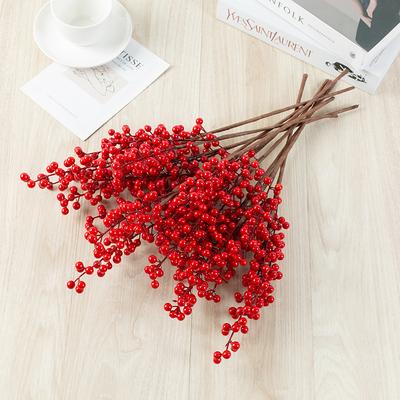 2Pcs Artificial Red Berry Bouquet Stem Fake Plant for Christmas Tree Decoration Home Decor New Year Gift Navidad Party Supplies