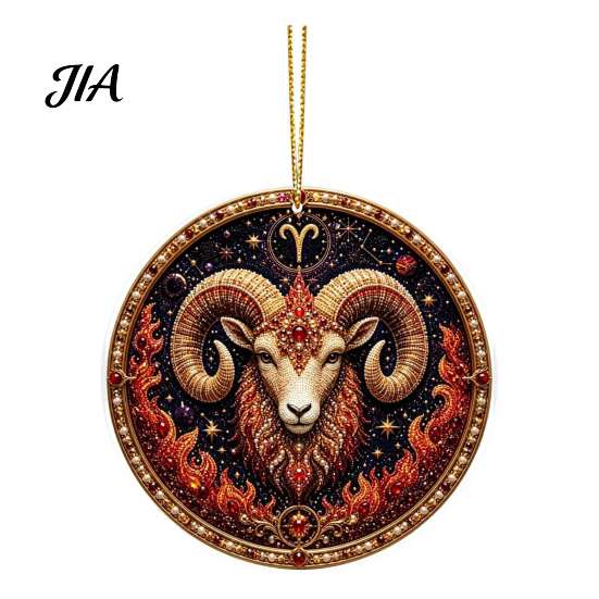 Hanging Home Ornament 2D Flat Pearl Painting Ornament, Double Sided Zodiac Theme Gem Decorative Pendant Art Craft, Rhinestone Beads Pattern
