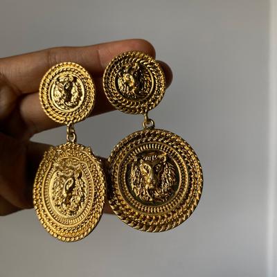 Disc Lion Earrings Retro Personality Exaggerated Earrings Fashion High Sense Medium Antique Earrings