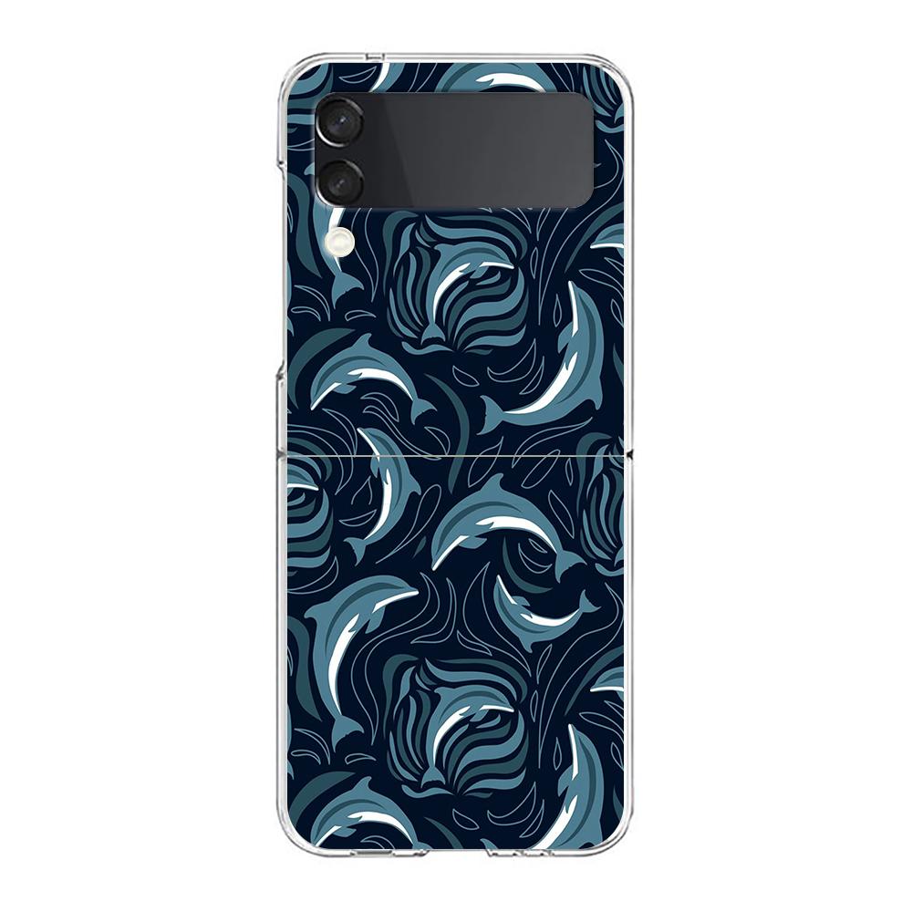 

Phone Case For Samsung Galaxy Z Flip 3 4 5 Hard Folding Clear PC Bumper For Samsung Z Flip 6 Back Cover Ocean Dolphin Samsung Z Flip 3