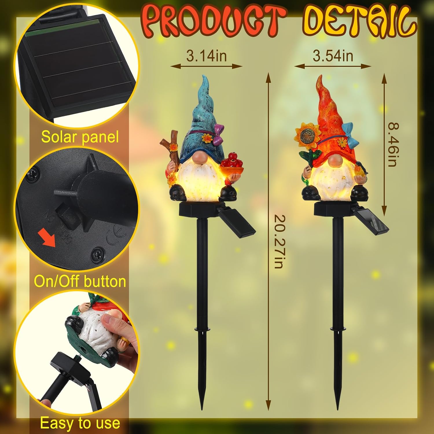 

2 Pack Solar-Powered Christmas Gnome Statues for Outdoor Garden Pathway Decoration United States