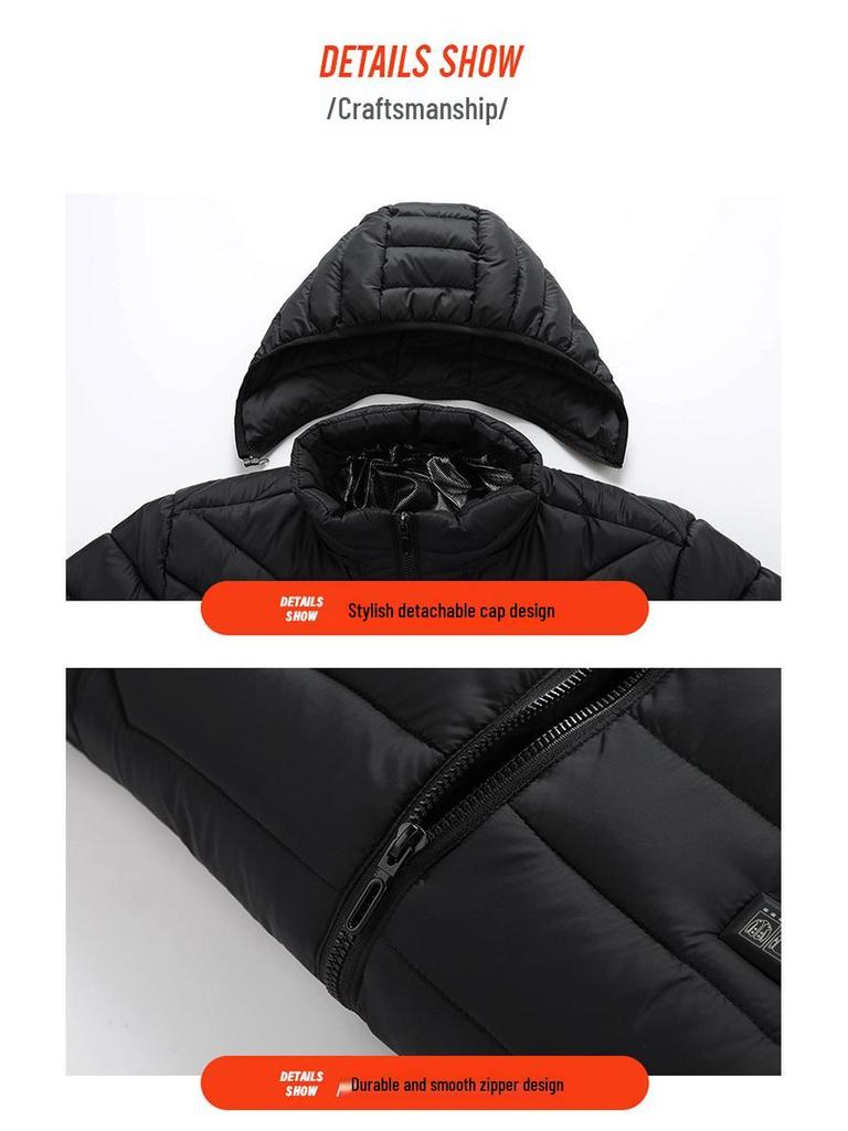 USB Heated Cotton Coat with Four-Zone Heating for Autumn and Winter