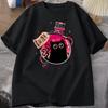 Schwarze Katze in der Flasche Print T-Shirt Herren Damen Sommer Mode Kurzarm T-Shirt Katzenmuster Kleidung Bequem Baumwolle