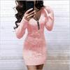 New Women's V-neck Zipper Knit Cardigan Sweater Dress