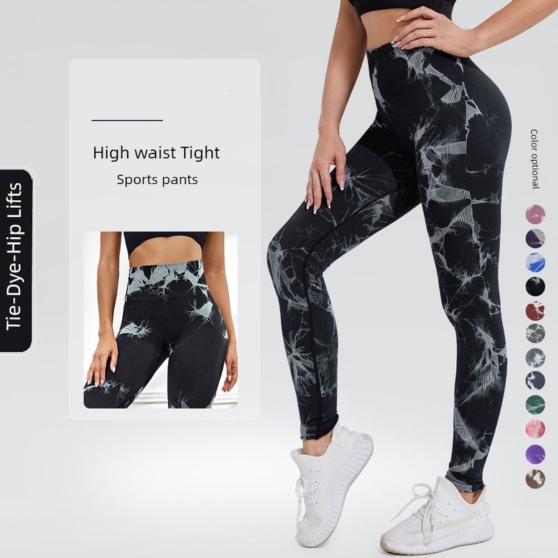 

Hip Raise Fitness Pants High Waist Belly Contracting Wait Lifting Tie Dye Peach Black L(60-67.5kg)