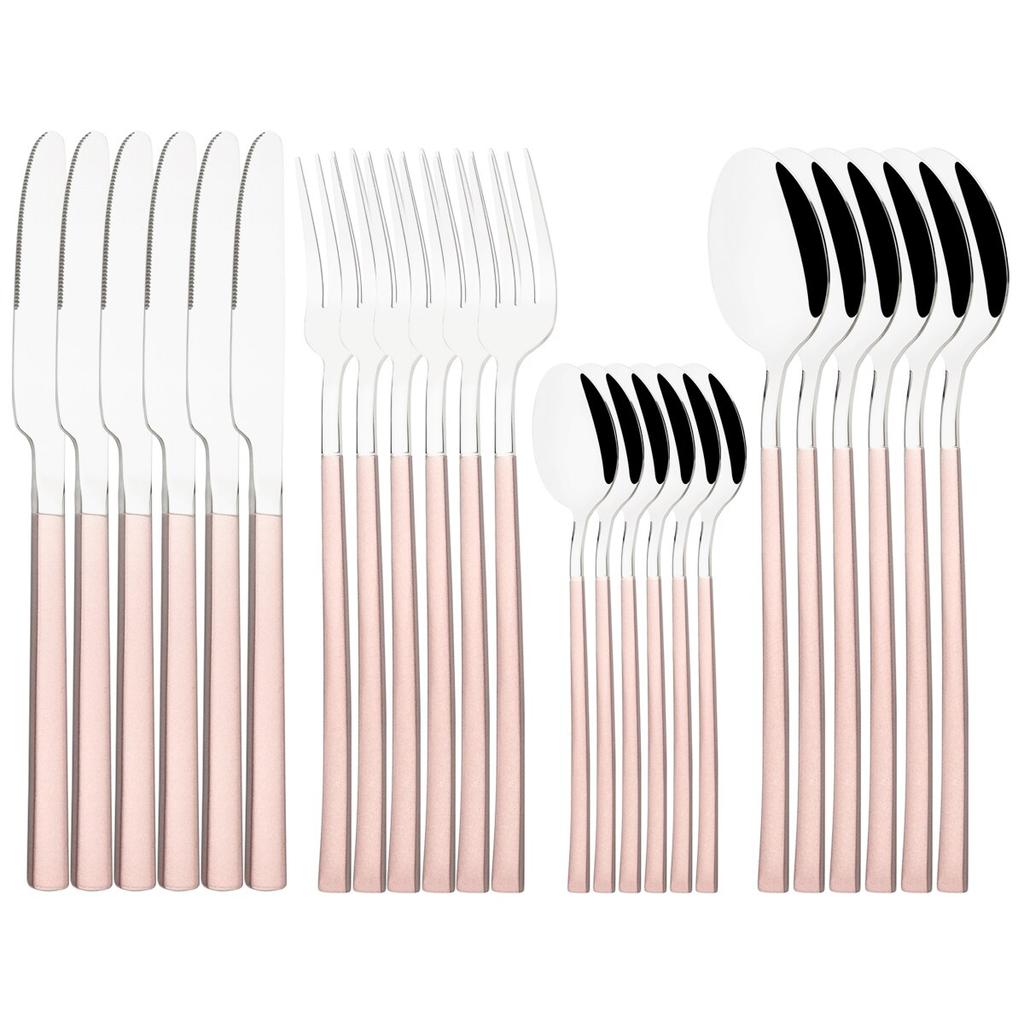 24pcs Black Gold Tableware Set Western Dinnerware Set Knife Forks Coffee Spoon Flatware Mirror Stainless Steel Kitchen Cutlery