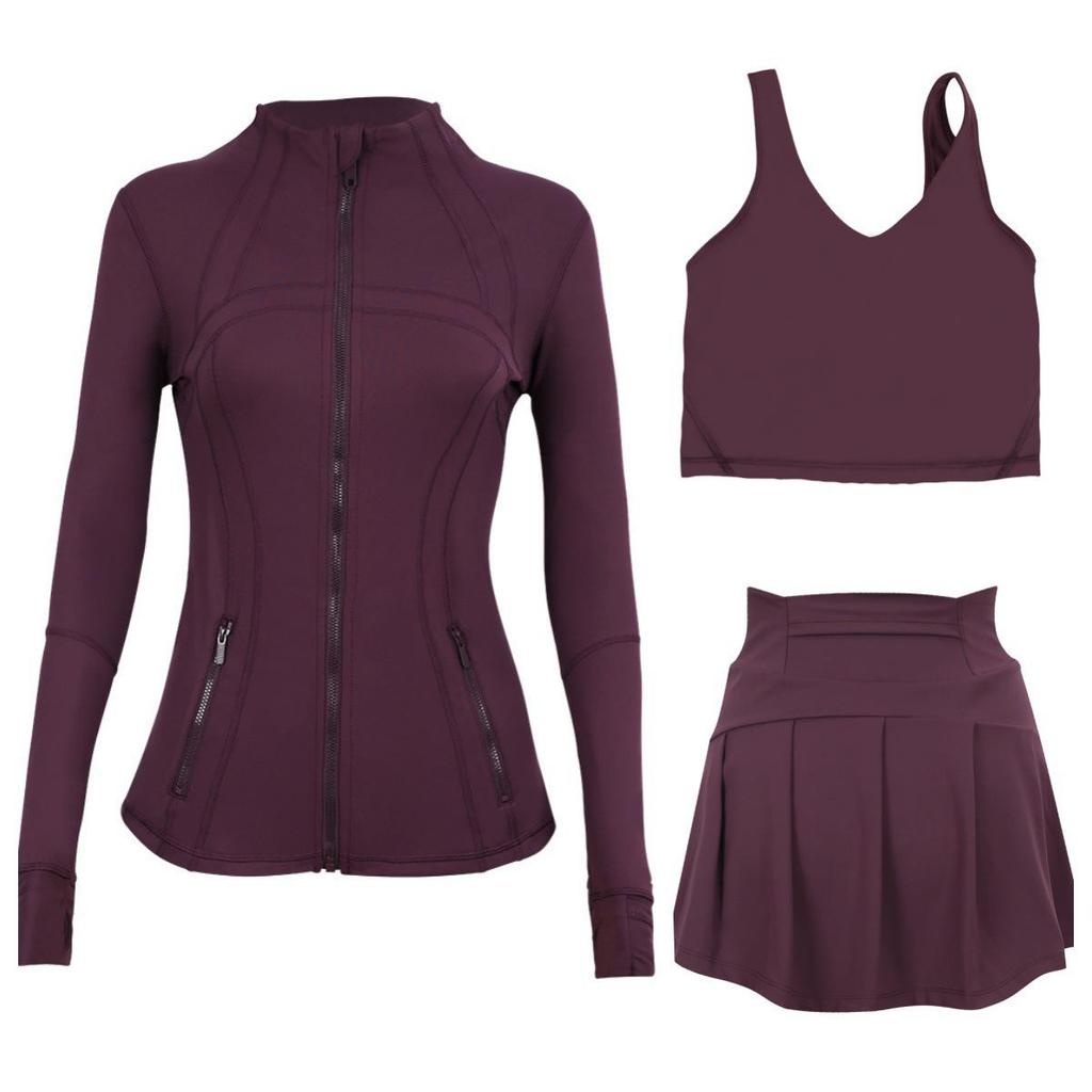 LULU Women's Activewear Set: Tennis Skirt, Stand-up Collar Jacket & Y-back Vest