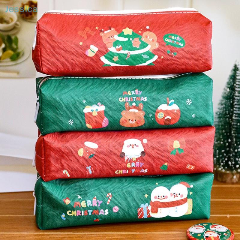 Weihnachtliches Buntstift-Etui mit Reißverschluss Weihnachtsmann Schneemann Große Kapazität Stiftebeutel Schüler Schreibwaren Aufbewahrungstasche