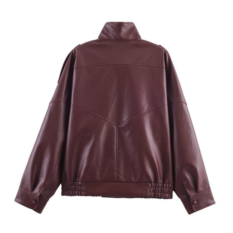 European & American Women's Faux Leather Stand Collar Jacket - Hot Selling Fashion Coat