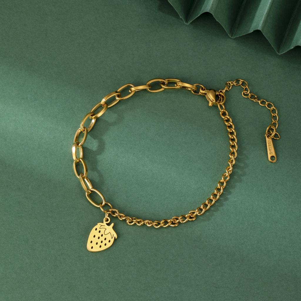 Teamer Cute Strawberry Charm Bracelet Stainless Steel Jewelry for Women Girls Snake Chain Multiple Chains 2026 Trend Couple Gift