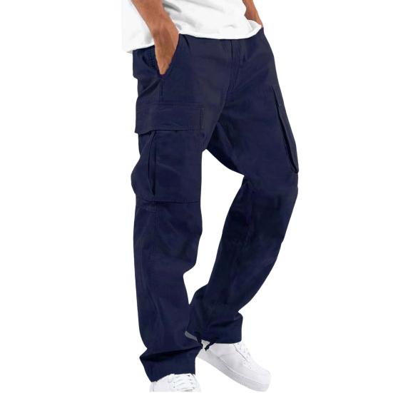 Men Casual Cargo Pants Multi-Pocket Baggy Trousers Loose Fit Straight Leg Joggers Pants for Street Gym Running Hiking