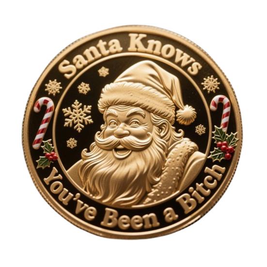 You Ain't Getting Shit Coin Funny Santa Claus Middle Finger Coin Novelty Metal Christmas Commemorative Challenge Coin Gag Gift for Friends