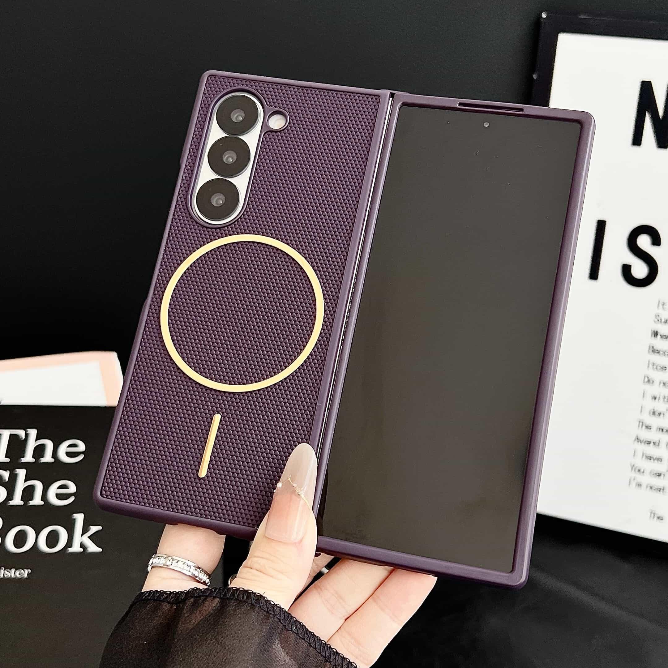 

Case for Samsung Galaxy Z Fold3/4/5/6/7 with MagSafe & PU Shockproof Phone Bumpers Cover Galaxy Z Fold6 фіолетовий