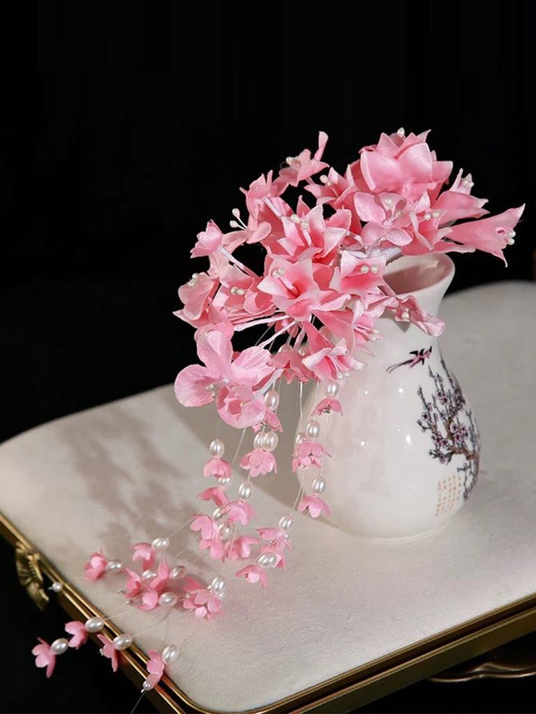 2026 New Chinese Style Flower Hairpin Pearl Luxury Tassel Side Clip Side Clip Bridal Headwear Hairpin Flower Women's Accessories