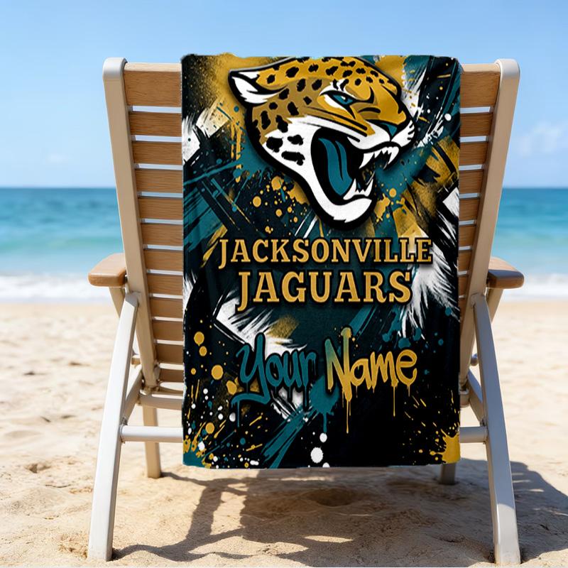 Custom Name Beach Towel Jaguars Team Spirit Beach Towel, Soft Microfiber, Gift for Her/Him, Birthday, for Pool, Beach, Travel, Fan Gifts