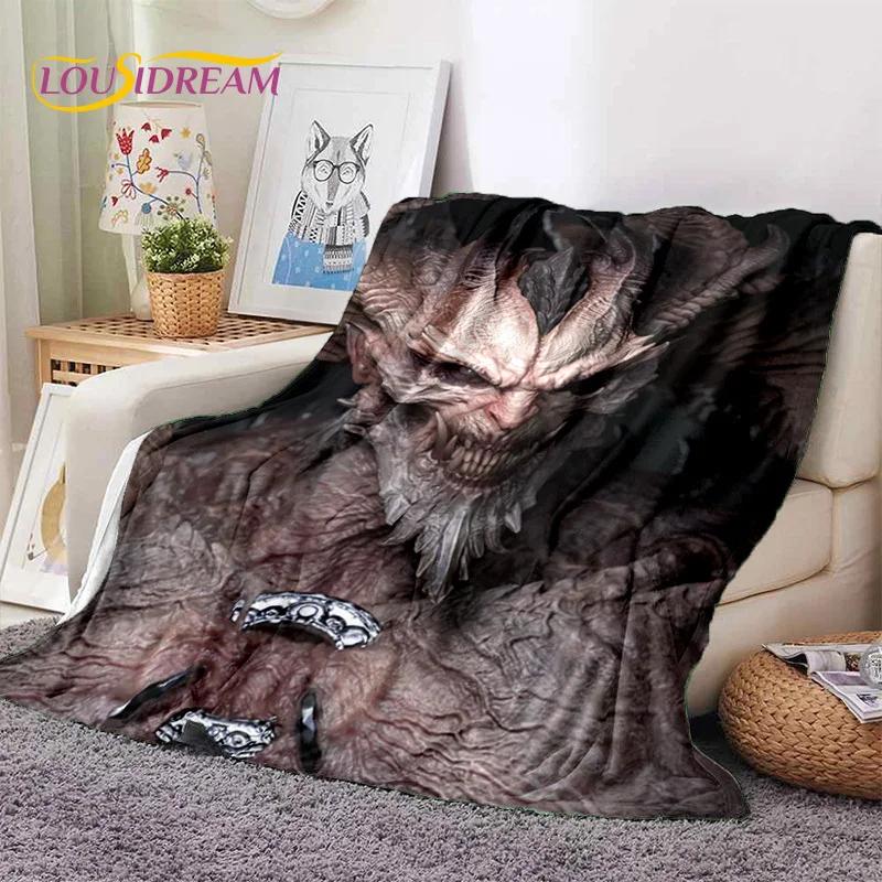 Diablo 3D Retro Game Gamer Zachte Flanellen Deken voor Bedden Slaapkamer Bank Picknick, Plaid Deken voor Afdekking Buiten Vrije Tijd Dutje Cadeau