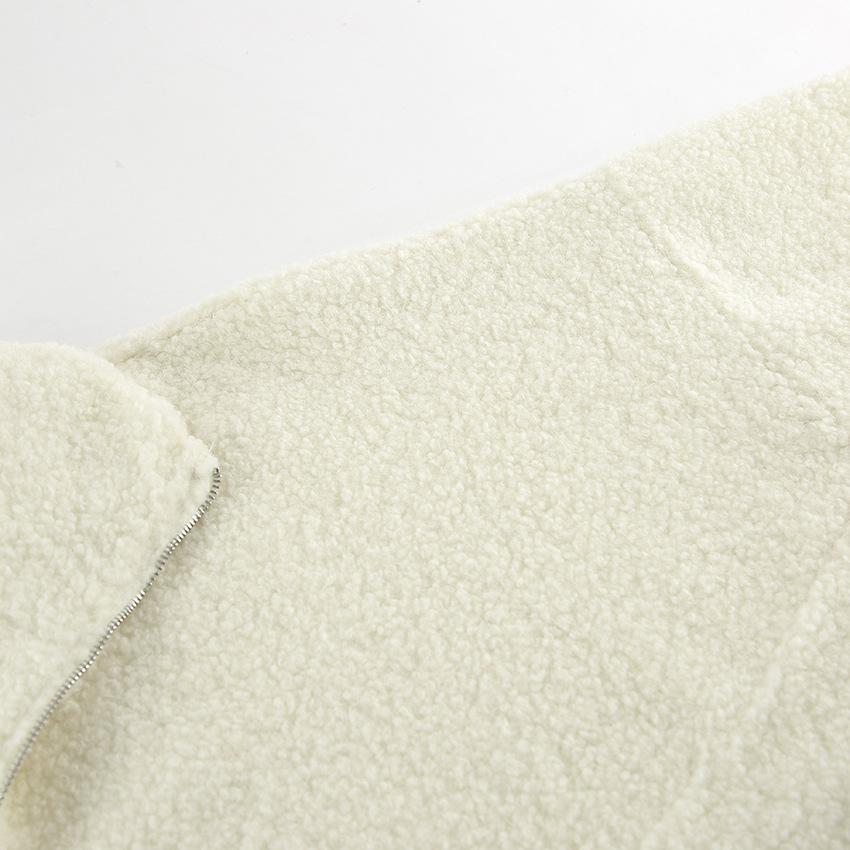 Feminino Inverno Quente Lã Pelúcia Moda Casual Manga Comprida Bolso Cordão Meio Zíper Grosso Pulôver Moletom