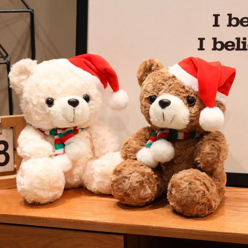 Cute Bear Plush Toy Christmas Dress Up Teddy Bear Scarf Hat Dress Up Comfort Doll To Give Children Birthday Gifts