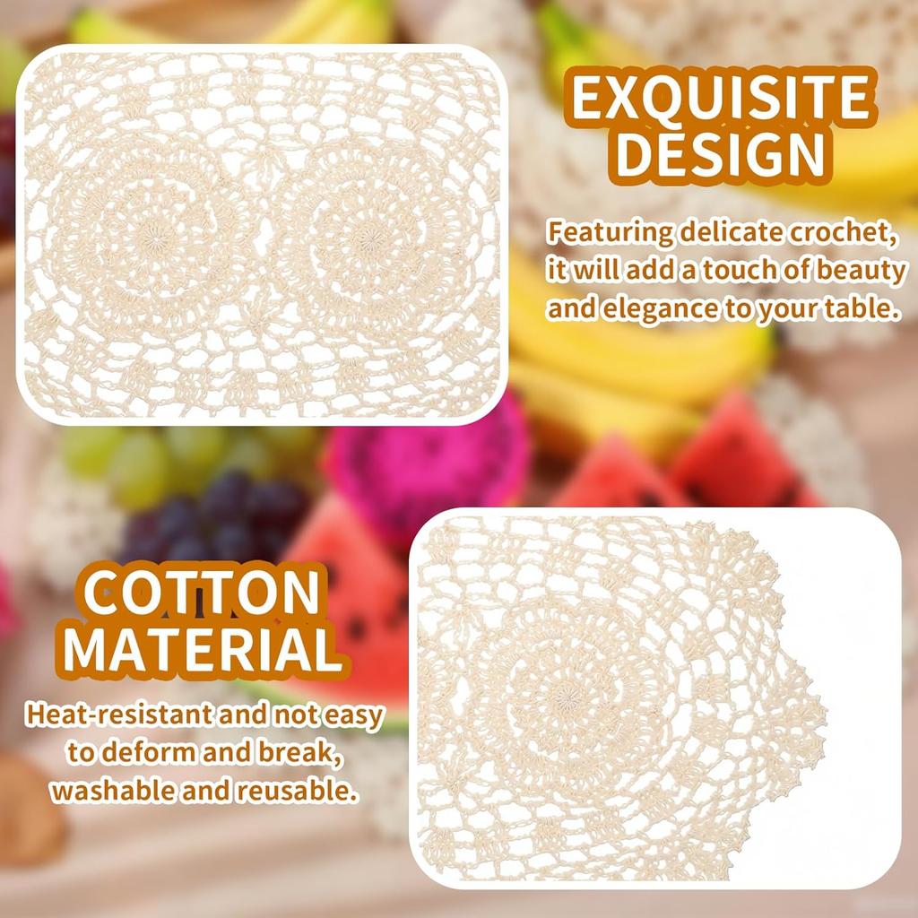 2-Pack Vintage Lace Placemats - 10x14 Inch French Crochet Lace Doilies, Handmade Embroidered Oval Table Mats for Dining, Tea Party, Wedding Decor,