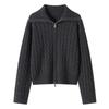 Women's Retro Cable Knit Wool Coat with Double Zipper & Lapel, Thick Knit Long Sleeve for Autumn & Winter