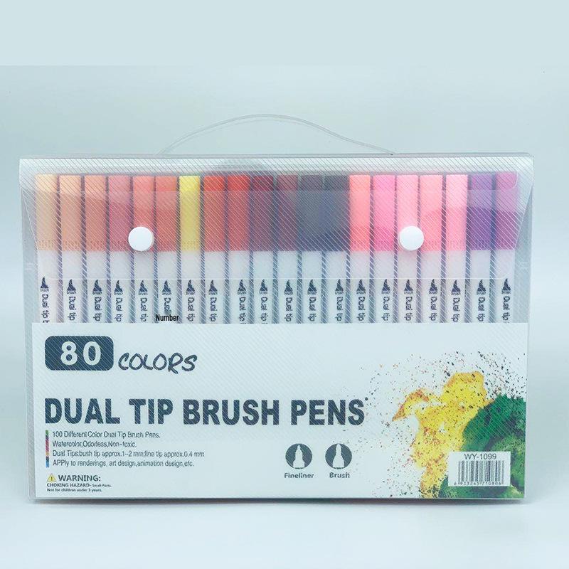 Double-Ended Fineliner & Soft Tip Watercolor Pen Set - Art Supplies for Children's Painting & Coloring