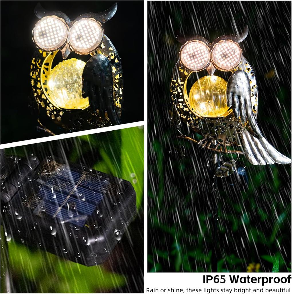 Metal Animal Garden Statues Solar Lights Outdoor Decor Blinking Eyes Owl Cat Frog Sculpture Mother's Day Gift Art Yard Ornaments