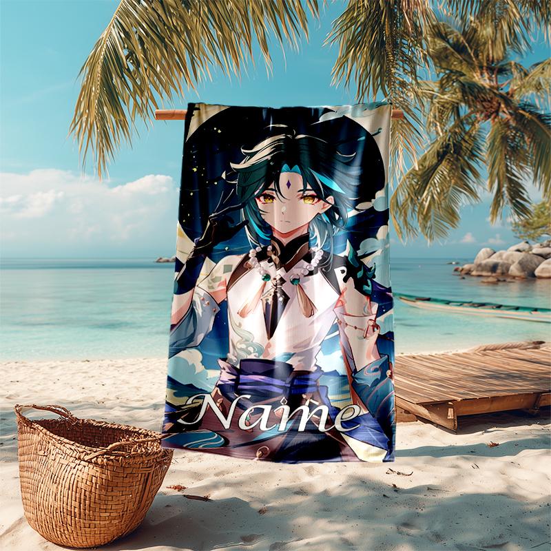 Personalized customized proof beach towel with Genshin Impact characters pattern - soft, absorbent,quick-drying,perfect swimming,camping&bathing