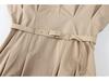 2024 Spring/Summer Khaki Pleated Short Dress for Women 8289