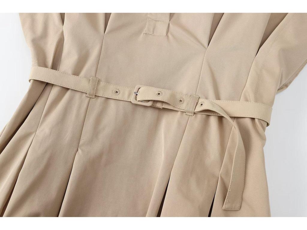 2024 Spring/Summer Khaki Pleated Short Dress for Women 8289