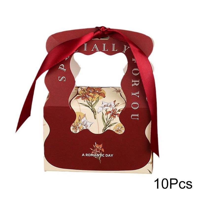 10Pcs Packaging Bags Handheld Souvenir Boxes Wedding Candy Box Portable Silk Ribbon Foldable Paper Birthday