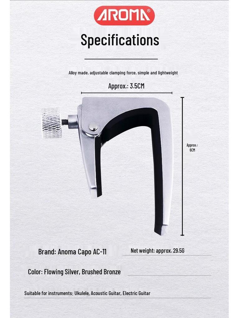 AROMA Guitar Capo AC-11 for Folk and Electric Guitars - Metal Transposer Capo